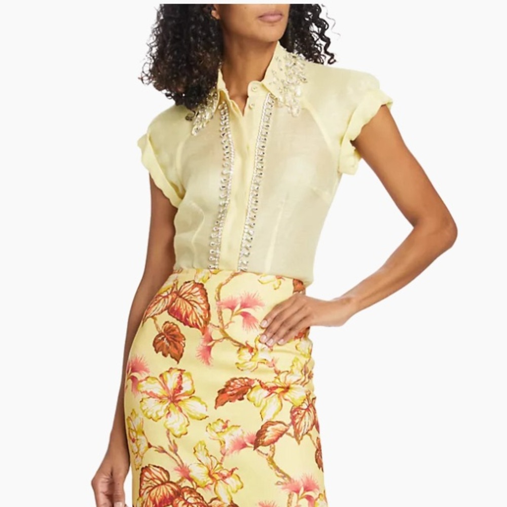 NWOT Matching Zimmermann Diamanté Rhinestone Yellow Blouse and Hibiscus Skirt